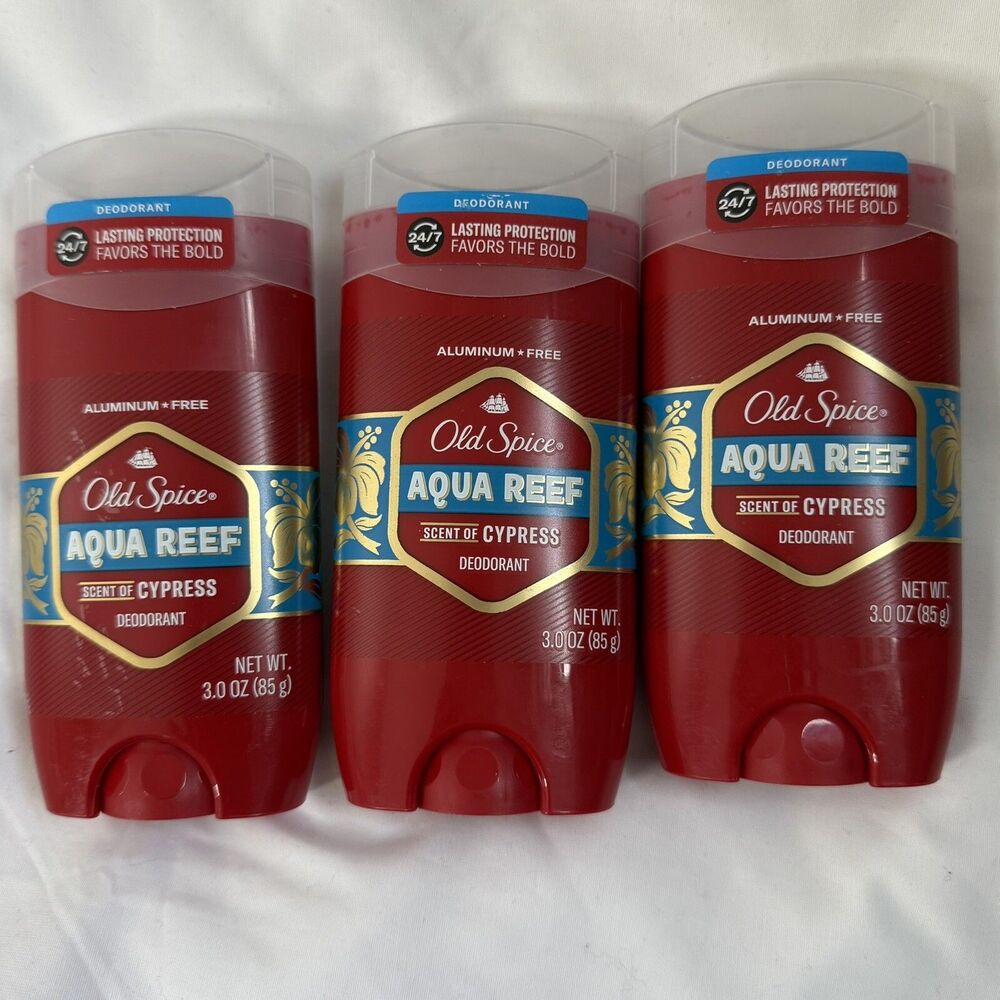 Old Spice Deodorant 3 Lot Men’s Aqua Reef Aluminum Free 3.0 Oz *